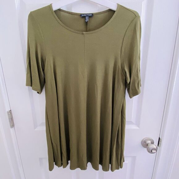 Eileen Fisher Top Womens Size Small Olive Green Jersey Knit Short Sleeve Scoop - Picture 1 of 4